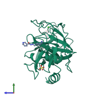 PDB entry 3a87 coloured by chain, side view.