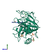 PDB entry 3a88 coloured by chain, side view.