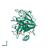 PDB entry 3a89 coloured by chain, side view.