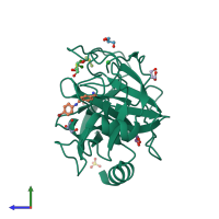 PDB entry 3a8b coloured by chain, side view.