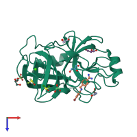 PDB entry 3a8b coloured by chain, top view.