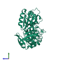 Monomeric assembly 4 of PDB entry 3a8k coloured by chemically distinct molecules, side view.