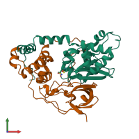 PDB entry 3a8l coloured by chain, front view.