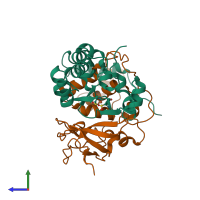 PDB entry 3a8l coloured by chain, side view.
