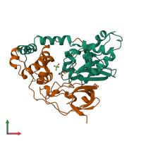 PDB entry 3a8o coloured by chain, front view.