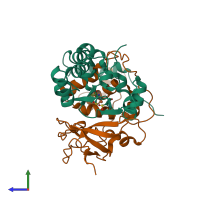 PDB entry 3a8o coloured by chain, side view.