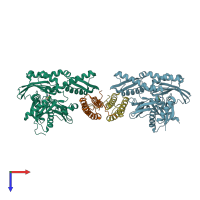 PDB entry 3a8y coloured by chain, top view.