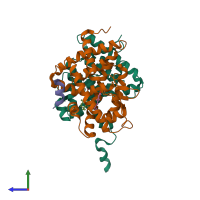 PDB entry 3a9e coloured by chain, side view.