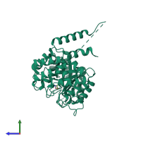 PDB entry 3a9i coloured by chain, side view.