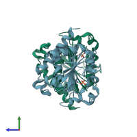 PDB entry 3a9l coloured by chain, side view.