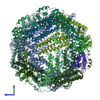 PDB entry 3a9q coloured by chain, side view.