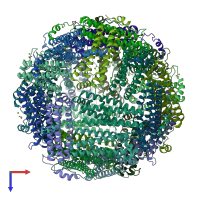 PDB entry 3a9q coloured by chain, top view.