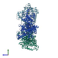 PDB entry 3a9r coloured by chain, side view.