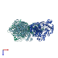 PDB entry 3a9r coloured by chain, top view.