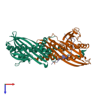 PDB entry 3aa0 coloured by chain, top view.