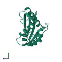 PDB entry 3aa2 coloured by chain, side view.