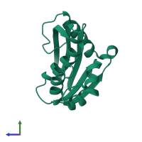 PDB entry 3aa3 coloured by chain, side view.