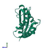 PDB entry 3aa4 coloured by chain, side view.