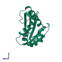 PDB entry 3aa5 coloured by chain, side view.