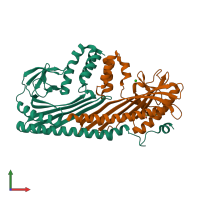 PDB entry 3aa7 coloured by chain, front view.