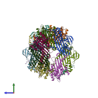 PDB entry 3aae coloured by chain, side view.