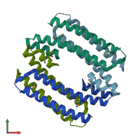 PDB entry 3aai coloured by chain, front view.