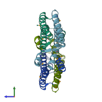 PDB entry 3aai coloured by chain, side view.
