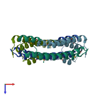 PDB entry 3aai coloured by chain, top view.