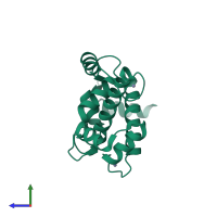 PDB entry 3aak coloured by chain, side view.