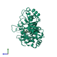 PDB entry 3aal coloured by chain, side view.