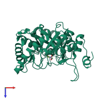 PDB entry 3aal coloured by chain, top view.