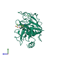 PDB entry 3aas coloured by chain, side view.