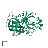 PDB entry 3aas coloured by chain, top view.