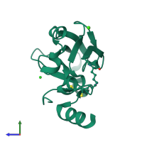 PDB entry 3ab9 coloured by chain, side view.