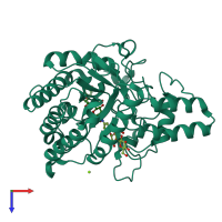 PDB entry 3abx coloured by chain, top view.