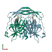 PDB entry 3aca coloured by chain, front view.