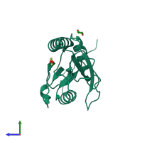 PDB entry 3acb coloured by chain, side view.