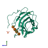 PDB entry 3ach coloured by chain, side view.
