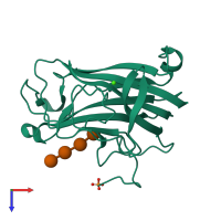 PDB entry 3ach coloured by chain, top view.