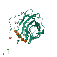 PDB entry 3aci coloured by chain, side view.