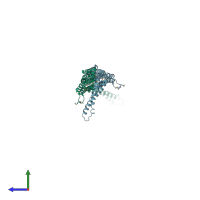 PDB entry 3aco coloured by chain, side view.