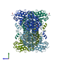 PDB entry 3acz coloured by chain, side view.