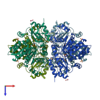 PDB entry 3acz coloured by chain, top view.