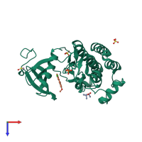 Monomeric assembly 1 of PDB entry 3ad4 coloured by chemically distinct molecules, top view.