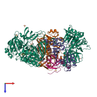 PDB entry 3ad9 coloured by chain, top view.