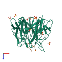 Hetero dimeric assembly 1 of PDB entry 3ade coloured by chemically distinct molecules, top view.