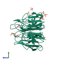 PDB entry 3ade coloured by chain, side view.