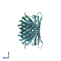 PDB entry 3adf coloured by chain, side view.