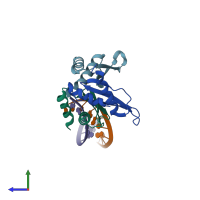 PDB entry 3adi coloured by chain, side view.