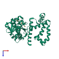 PDB entry 3adp coloured by chain, top view.